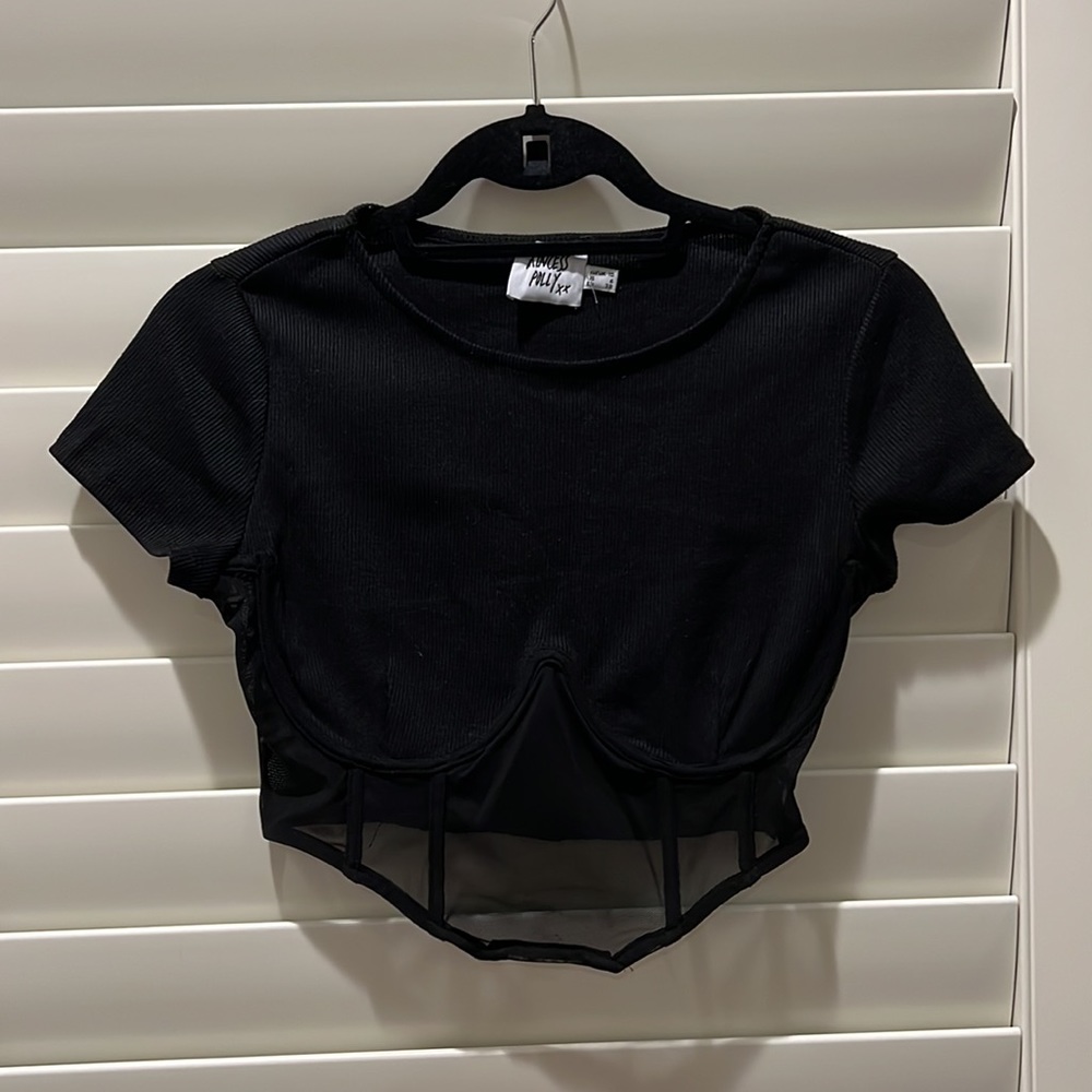 Black Crop Mesh Bra Outline Top